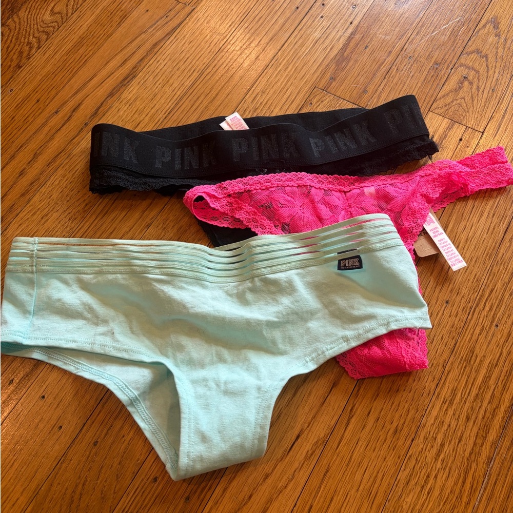 Victoria's Secret PINK Black, Hot Pink & Mint Green Panty Trio